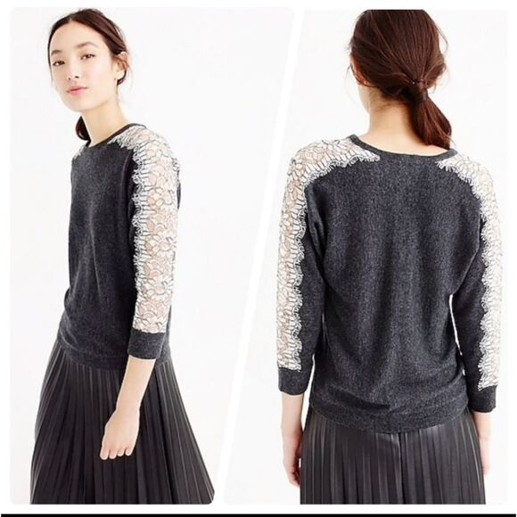 J. Crew Crewneck Edged Lace Wool Blend Sweater sz M - Picture 5 of 5